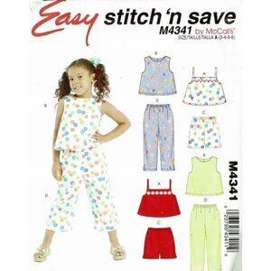 McCalls Sewing Pattern 4341 Top Shorts Pants Girls Size 3-6